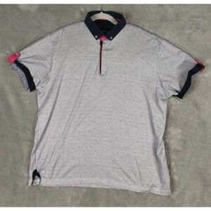 Maceoo Grey Heathered Shirt Mens XL Polo Blue Pink Flip Collar Sleeve Square